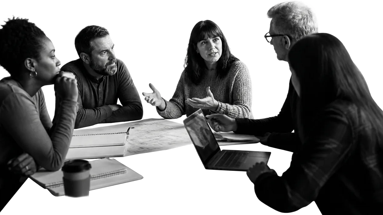 Managers échangeant autour d’une table de travail